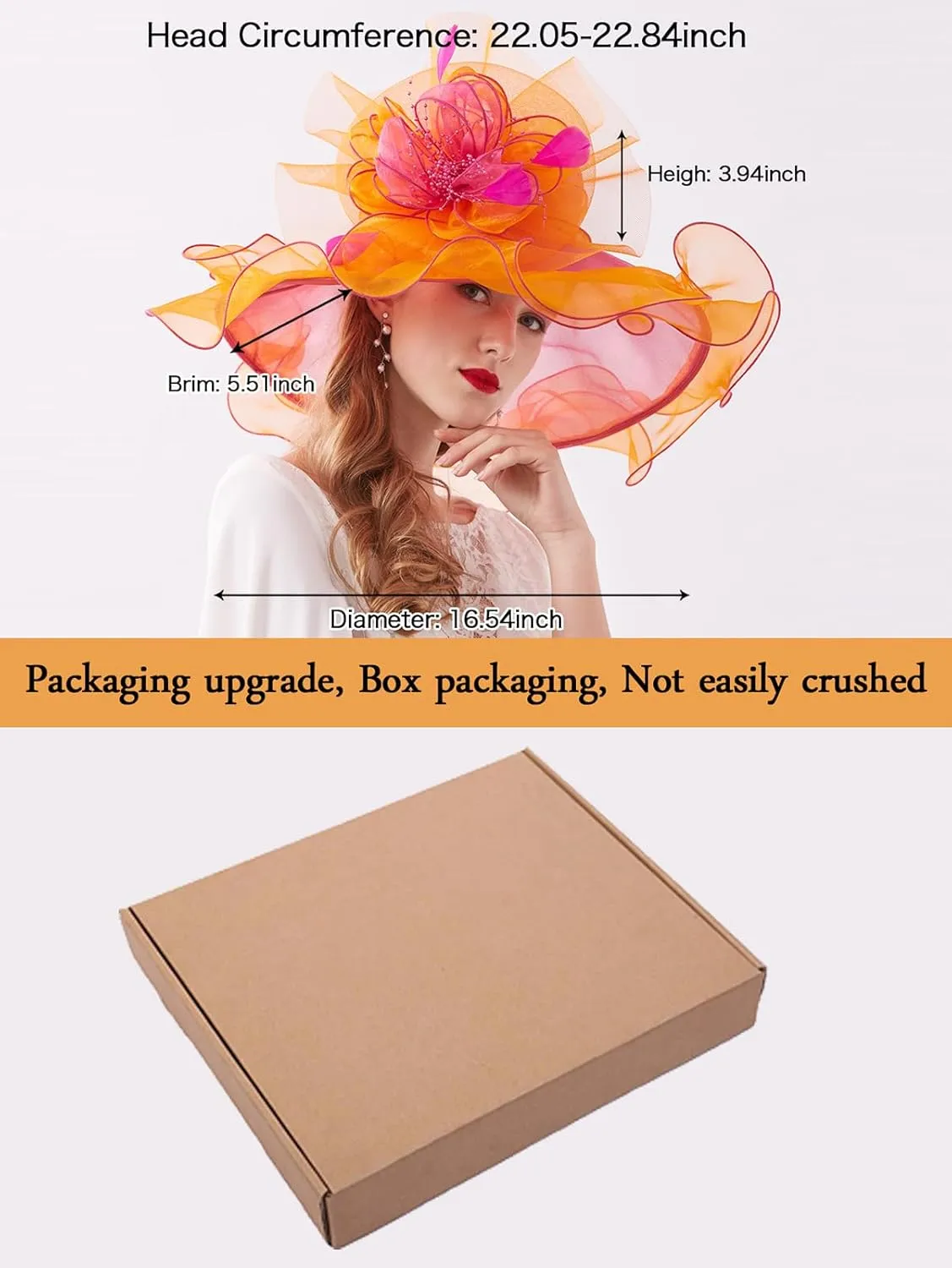 Z&X Women's Kentucky Derby Church Hat Organza Fascinator Wedding Tea Party Hat Wide Brim Sun Caps